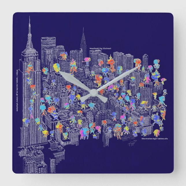 NewYorkCity 33st. Quadratische Wanduhr (Vorderseite)