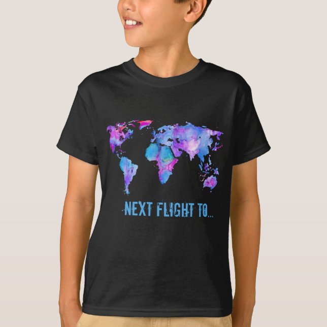 Next flight to, World Map, fun of travel T-Shirt (Vorderseite)