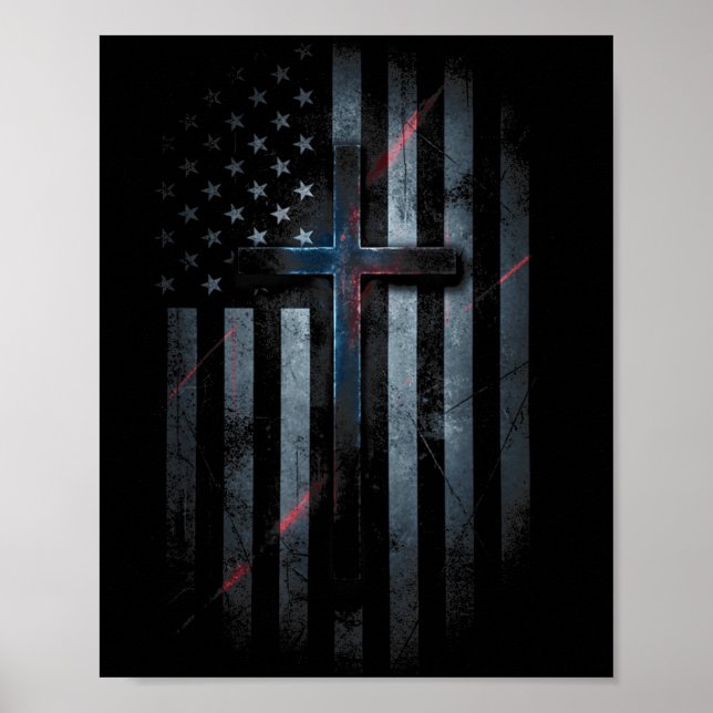Nge American Flag And Cross Faith Family Dom Usa F Poster (Vorne)