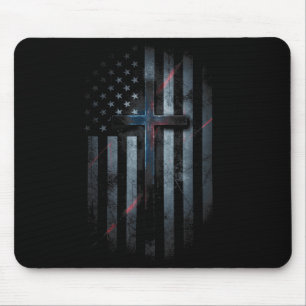 Nge Amerikanische Flagge Und Kreuz Glaube Familie  Mousepad