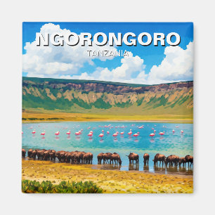 Ngorongoro Tansania Wildebeest Flamingo Magnet