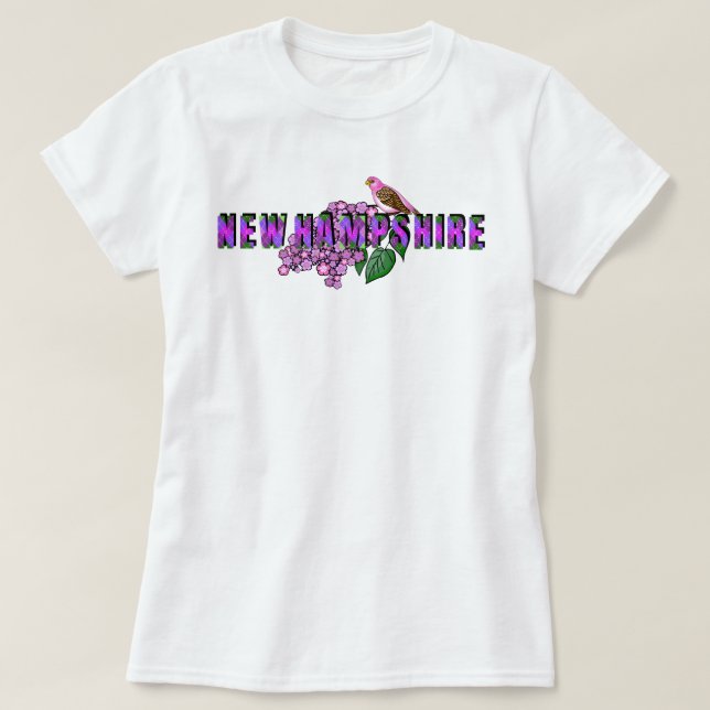 NH State Symbols Purple Finch & Lilacs Argyle T-Shirt (Design vorne)