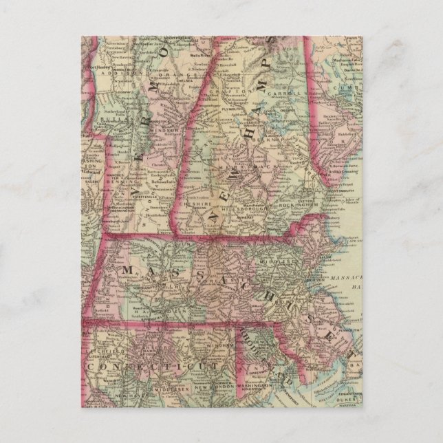 NH, Vt, Mass, RI, Conn Postkarte (Vorderseite)