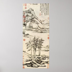 Ni Zan - Bäume in einem River Valley in Yu-Shan Poster
