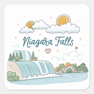 Niagara-Fälle Süße Cartoon Pastell-Illustration Quadratischer Aufkleber
