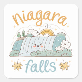 Niagara Fälle Süße Lächelnde Cartoon-Illustration Quadratischer Aufkleber