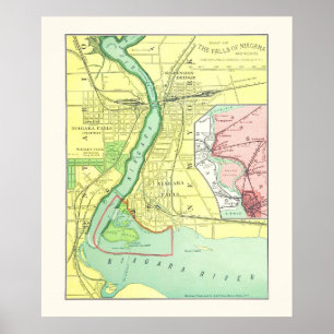 Niagara Fälle und Umgebung Vintage Karte 1885 Poster