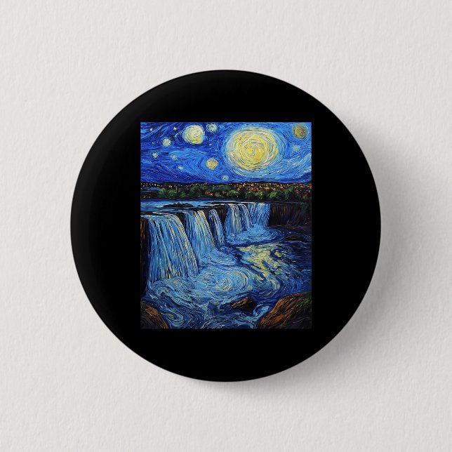 Niagara Fälle - Van Gogh Stil - Sternennacht  Button (Vorderseite)