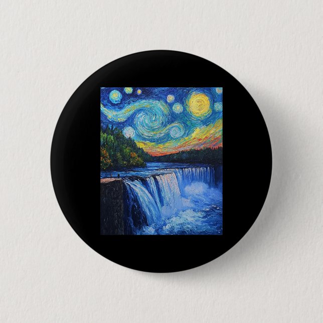 Niagara Fälle - Van Gogh Stil - Sternennacht  Button (Vorderseite)