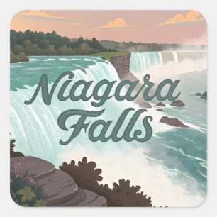 Niagara-Fälle Vintage Texturierte Illustration Quadratischer Aufkleber