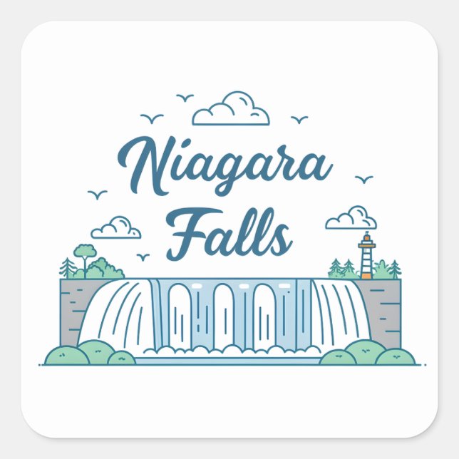Niagara Falls Minimal Flat Design Illustration Quadratischer Aufkleber (Vorderseite)