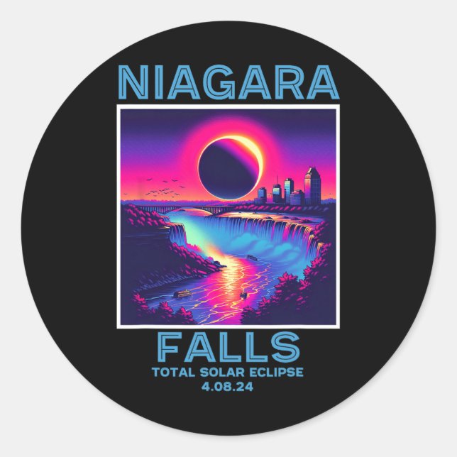 Niagara Falls Total Solar Eclipse 2024 80er New Yo Runder Aufkleber (Vorderseite)