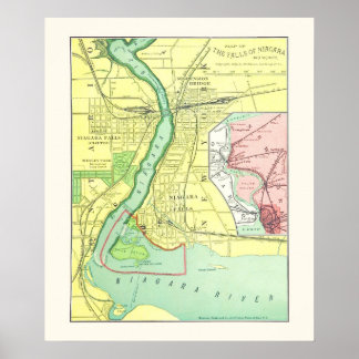 Niagara Falls und Vicinity Vintag Map 1885 Poster
