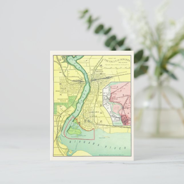Niagara Falls und Vicinity Vintag Map 1885 Postkarte (Stehend Vorderseite)
