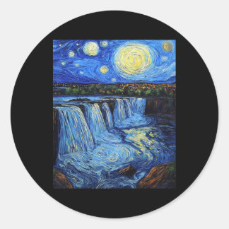 Niagara Falls - Van Gogh Style - Starry Night  Runder Aufkleber
