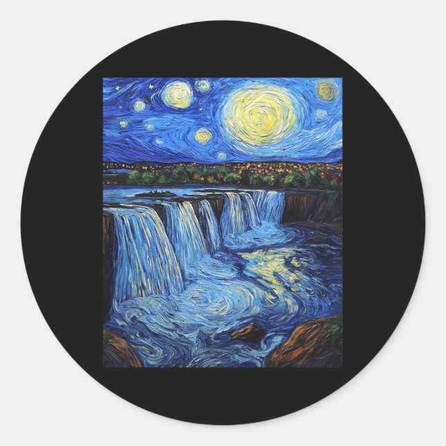 Niagara Falls - Van Gogh Style - Starry Night  Runder Aufkleber (Vorderseite)