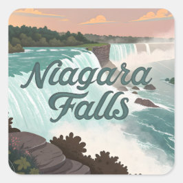 Niagara Falls Vintage Textured Illustration Quadratischer Aufkleber