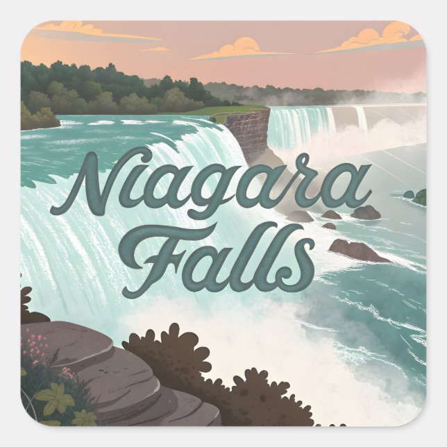 Niagara Falls Vintage Textured Illustration Quadratischer Aufkleber (Vorderseite)