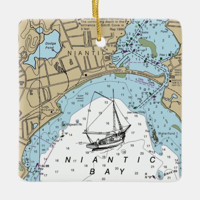 Niantic CT Nautical Chart Keramikornament (Vorderseite)