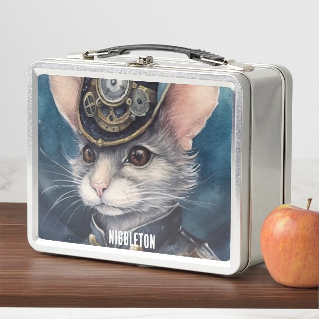 Nibbleton Steampunk cat individuelle Name Metall Brotdose (Von Creator hochgeladen)