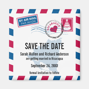 Nicaragua Air Mail Wedding Save the Date Magnet