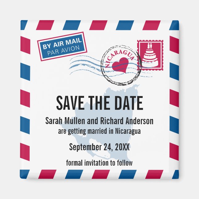 Nicaragua Air Mail Wedding Save the Date Magnet (Vorne)
