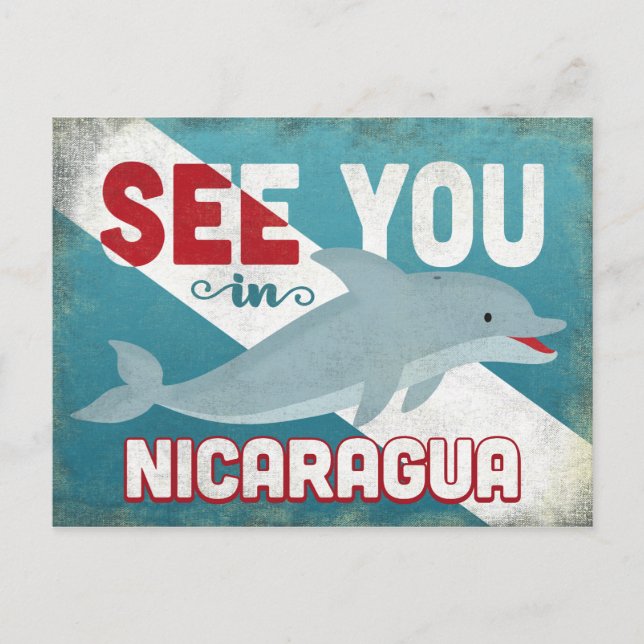 Nicaragua Dolphin - Retro Vintage Travel Postkarte (Vorderseite)