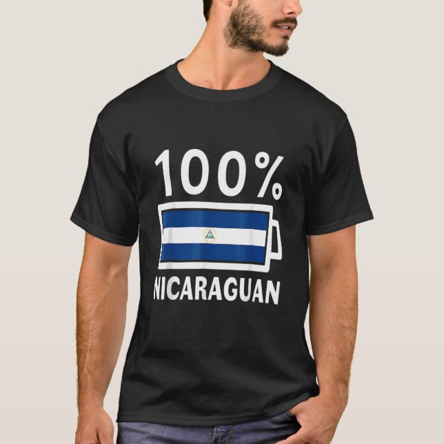 Nicaragua Flag 100 nicaraguanisches Battery Power  T-Shirt (Vorderseite)