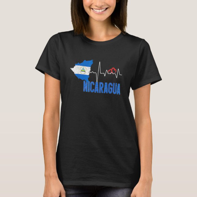 Nicaragua Flag Karte Herzschlag für Nicaragua Prid T-Shirt (Vorderseite)