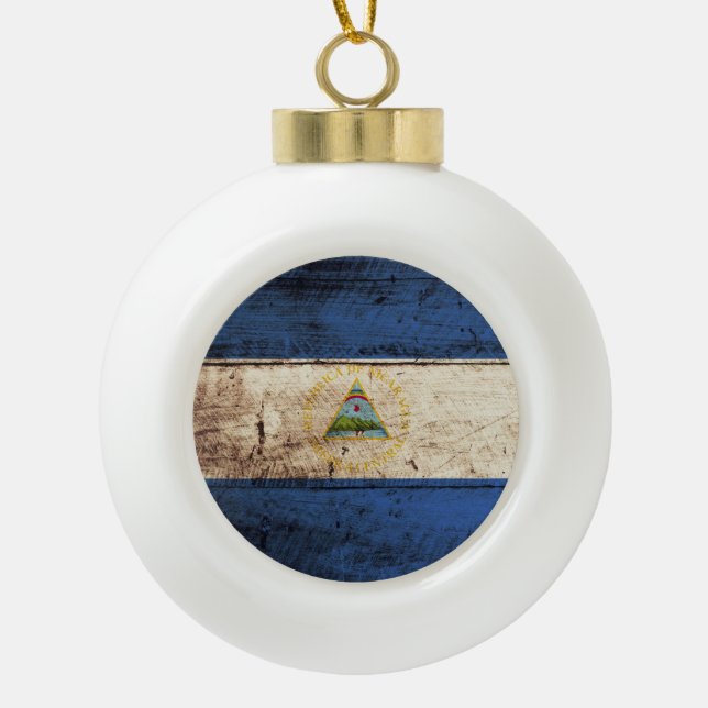 Nicaragua-Flagge auf altem hölzernem Korn Keramik Kugel-Ornament (Vorderseite)