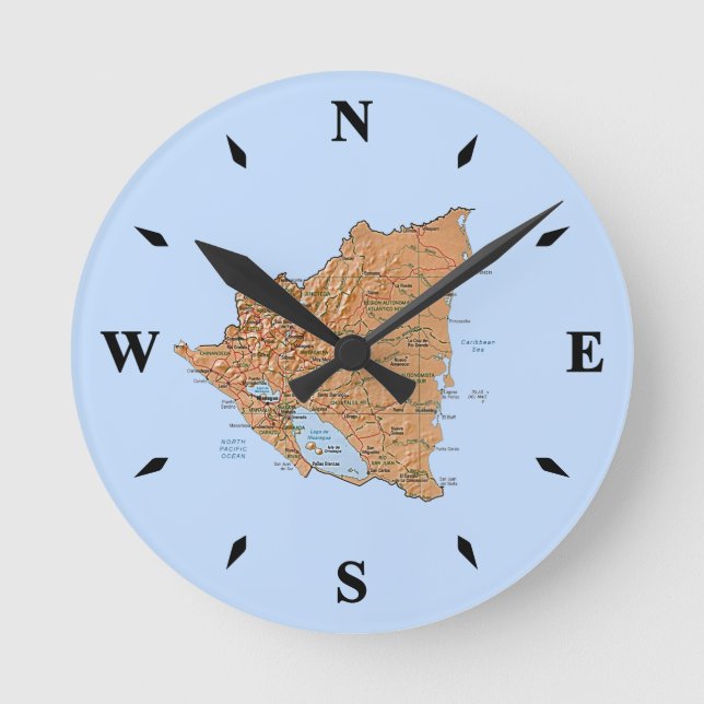 Nicaragua Map Clock Runde Wanduhr (Vorderseite)