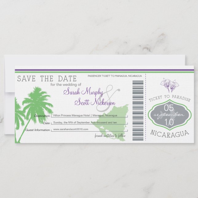 Nicaragua Save the Date Boarding Pass (Vorderseite)