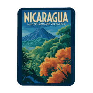 Nicaragua Vulkan Illustration Reise Kunst Vintage Magnet