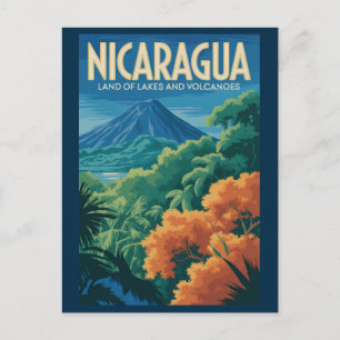 Nicaragua Vulkan Illustration Reise Kunst Vintage Postkarte
