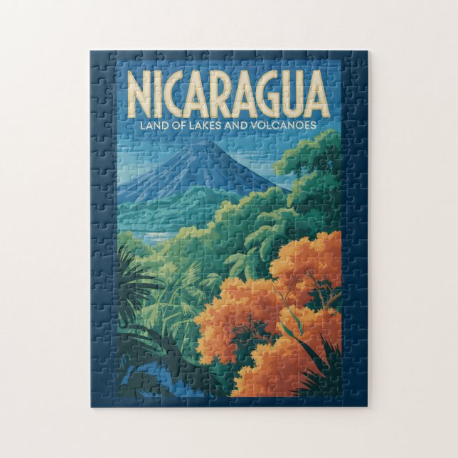 Nicaragua Vulkan Illustration Reise Kunst Vintage Puzzle (Vertikal)
