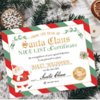 Nice Certificate Approved Santa Claus