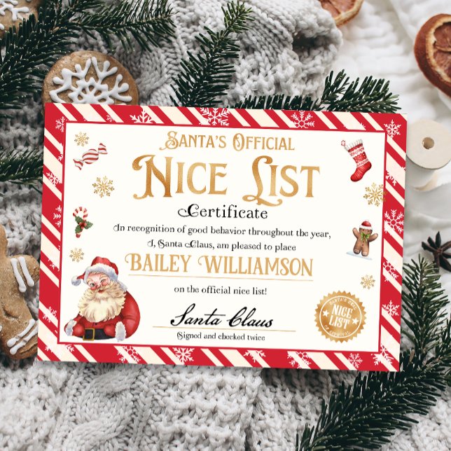 Nice Certificate from Santa Approved zweimal überp Einladung (nice certificate official nice list Santa Claus instant download printable)