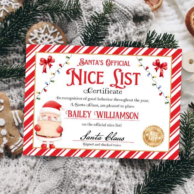 Nice Certificate from Santa Approved zweimal überp Einladung (nice certificate official nice list Santa Claus instant download printable)