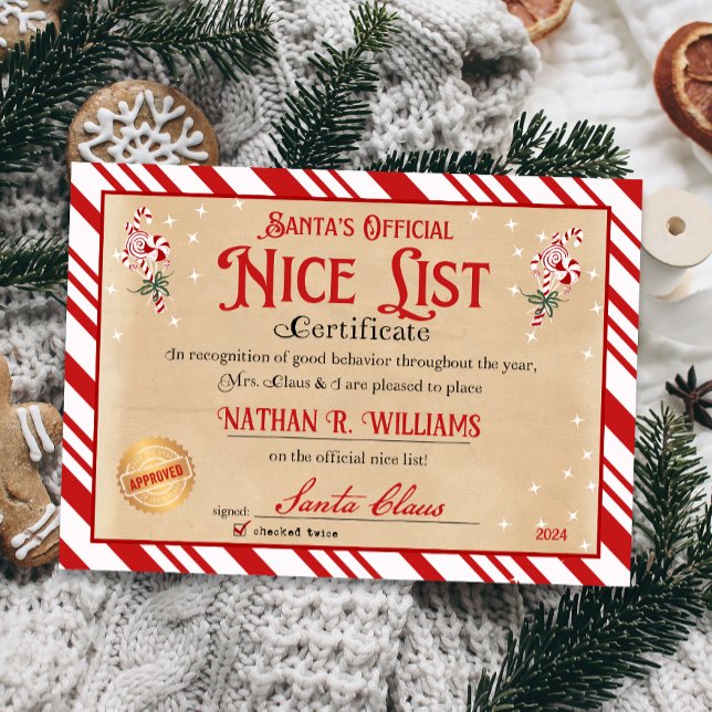 Nice Certificate from Santa Approved zweimal überp Einladung (Official Nice List Certificate Santa Claus North Pole letter instant download printable)
