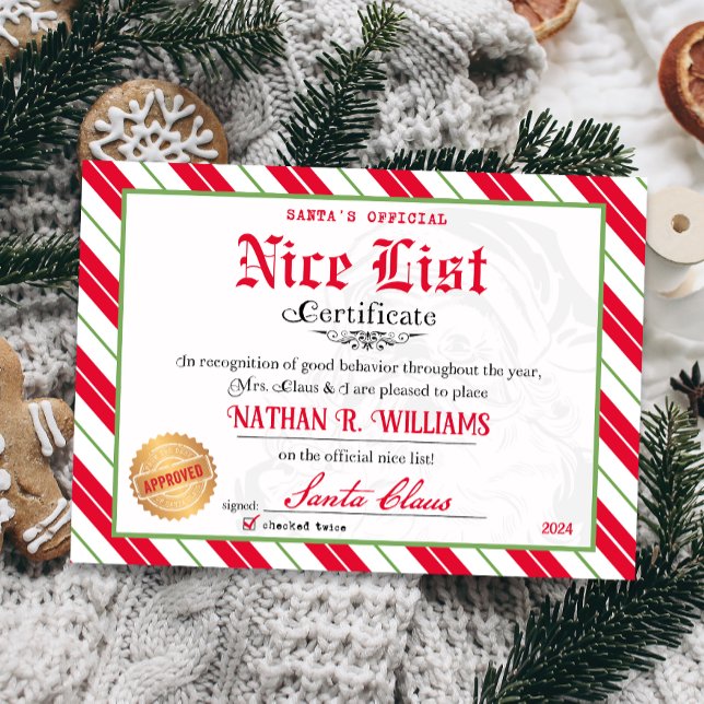 Nice Certificate from Santa Approved zweimal überp Einladung (Official Nice List Certificate Santa Claus North Pole letter instant download printable)
