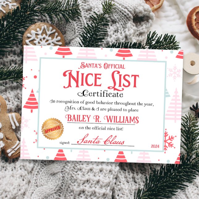 Nice Certificate from Santa Approved zweimal überp Einladung (Official Nice List Certificate Santa Claus North Pole letter instant download printable)