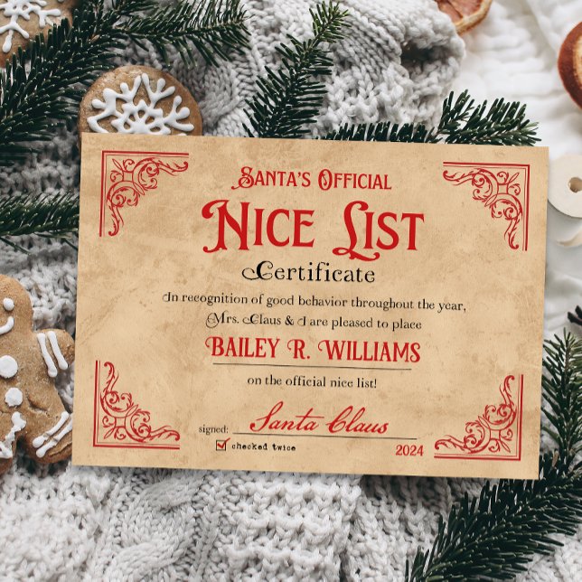 Nice Certificate from Santa North Pole Magic Einladung (Nice List Santa Certificate Approved Instant Download Printable)