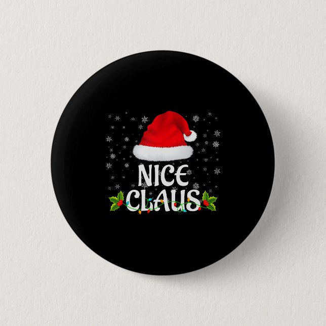 Nice Claus Christmas Lights Santa Pajama Family Ma Button (Vorderseite)