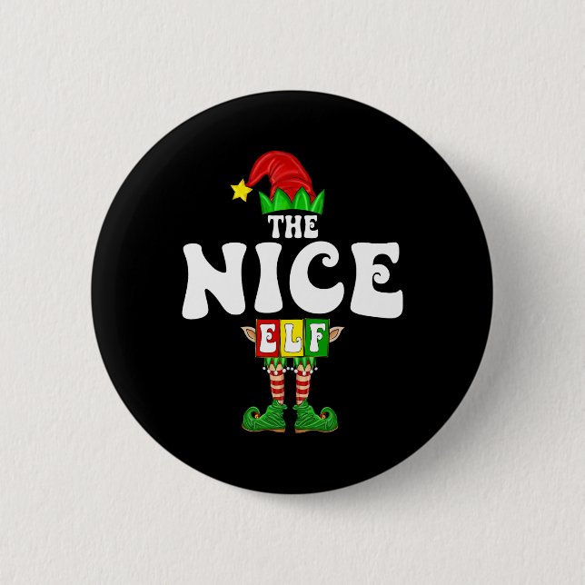 Nice Elf Familie Weihnachten Matching Pajamas Elf  Button (Vorderseite)