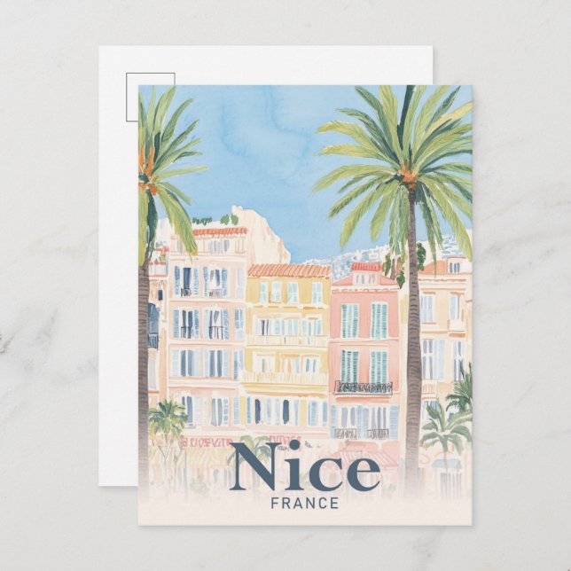 Nice France Aquarellmalerei Reisen Postkarte (Vorne/Hinten)