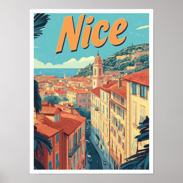 Nice France Art Vintage Reise Illustration Poster (Vorne)