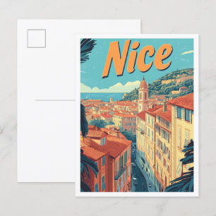 Nice France Art Vintage Reise Illustration Postkarte
