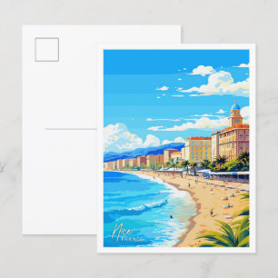Nice France England Reisen Vintage Abbildung Postkarte