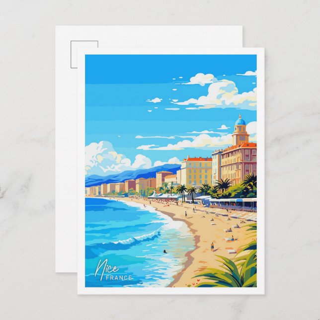 Nice France England Reisen Vintage Abbildung Postkarte (Vorne/Hinten)