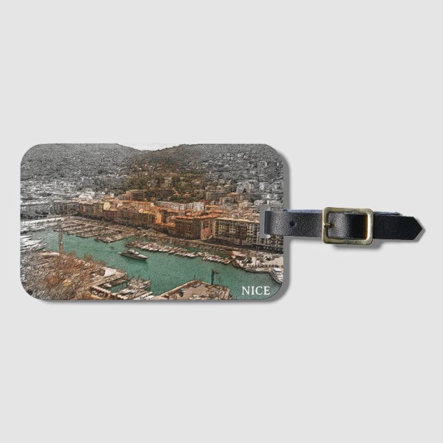 Nice France Port Lympia Panorama View Gepäckanhänger (Vorderseite (Horizontal))